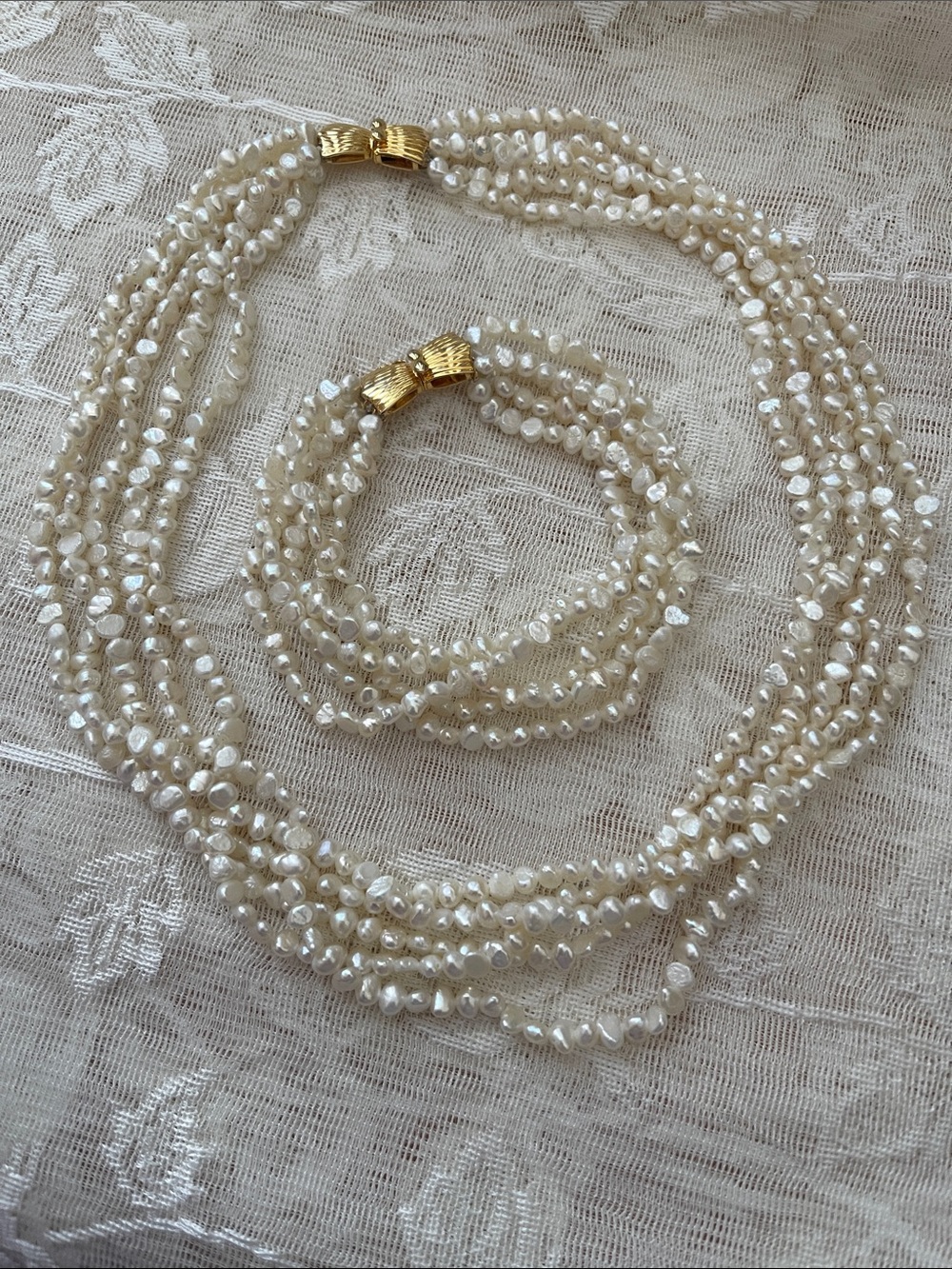 Freshwater Pearl Multi-Strand Necklace and Bracelet Set